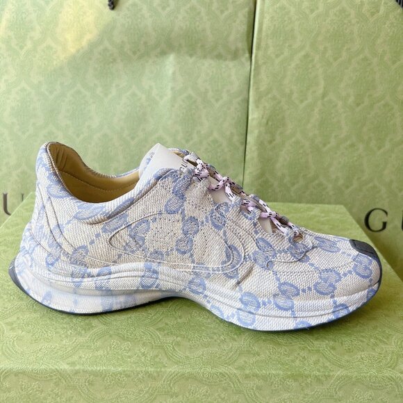 Gucci Monogram Run Runner GG Logo Sneaker Beige Blue Mens UK 8.5 US 9 - Picture 13 of 16